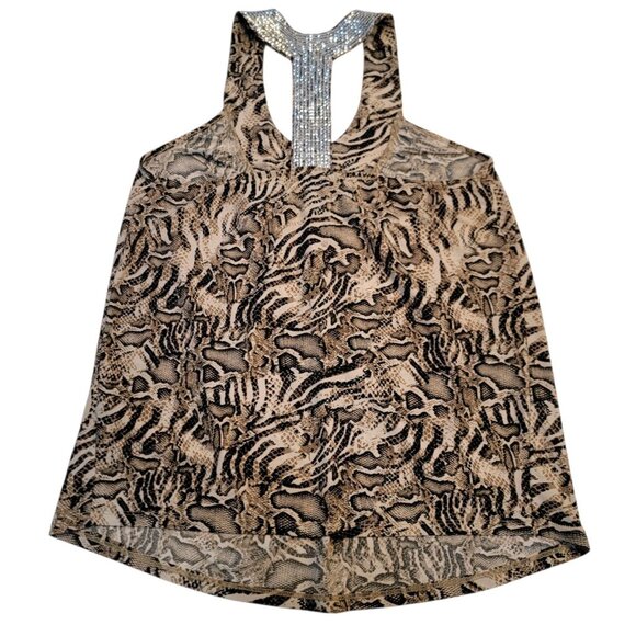 Rock & Roll Cowgirl Top Embellished Neck Sz L  Rhinestones Animal Print - Picture 2 of 10